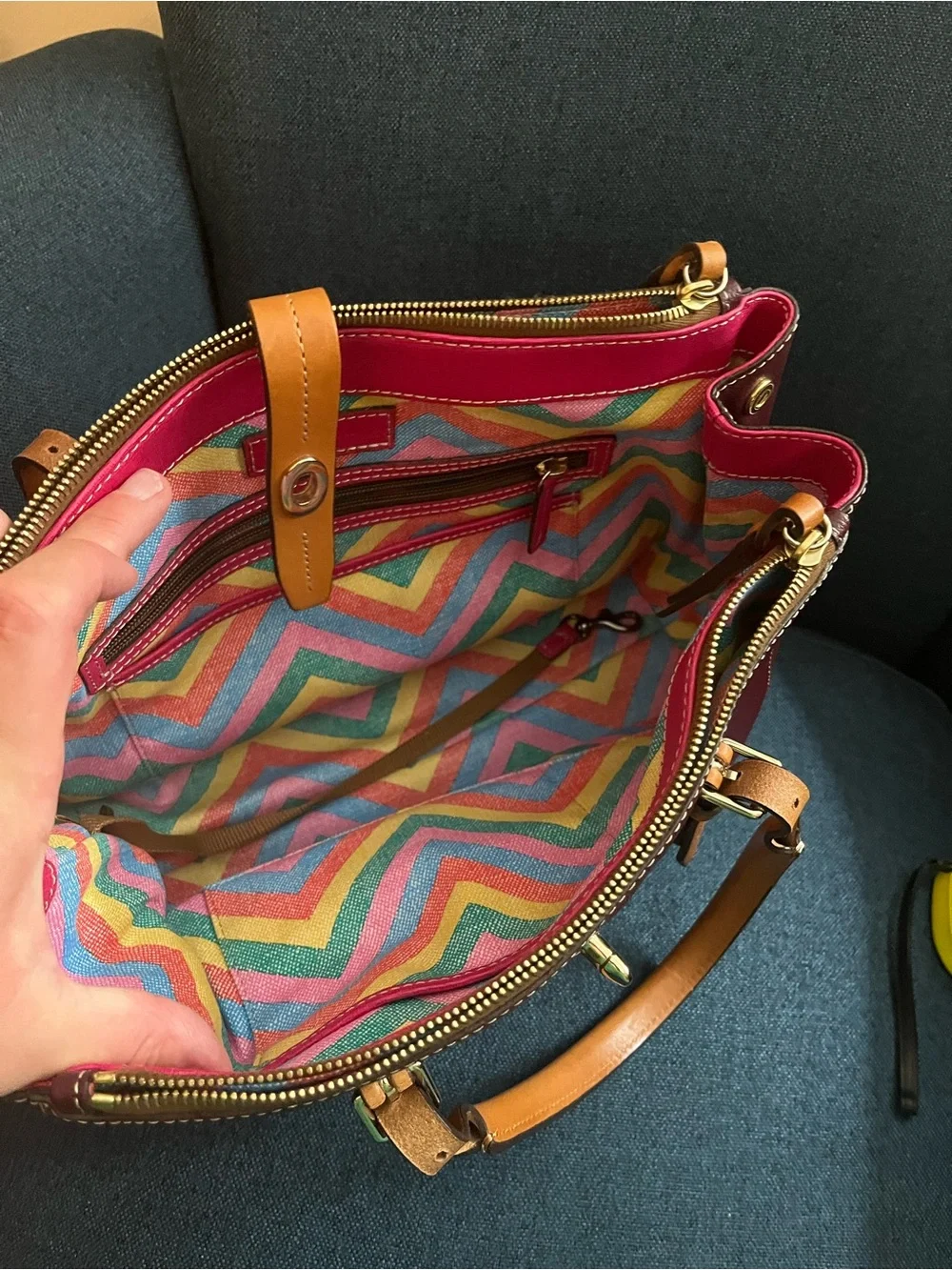 Dooney & Bourke Burgundy and Tan Leather Satchel